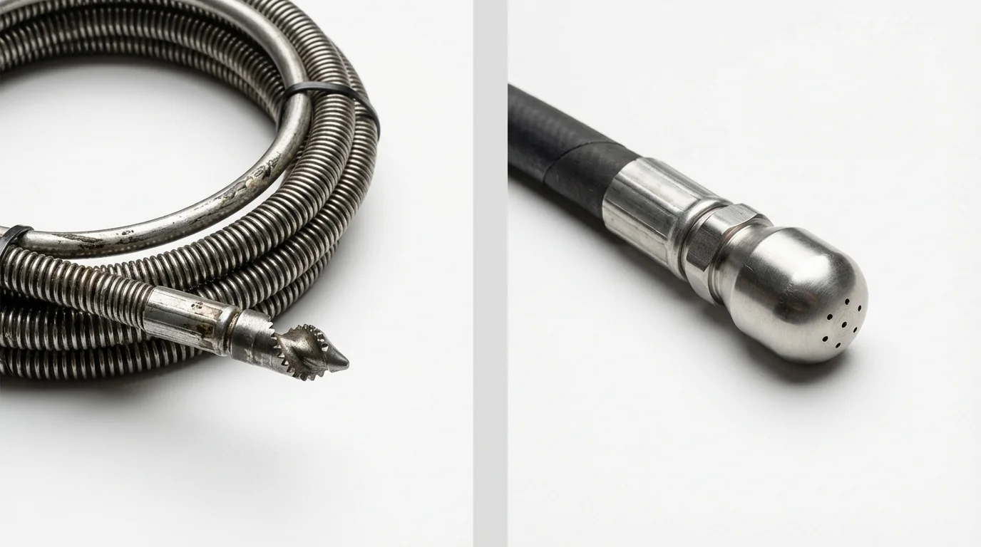 Drain snake cable and hydro jetting nozzle used for drain cleaning in Troy, KS