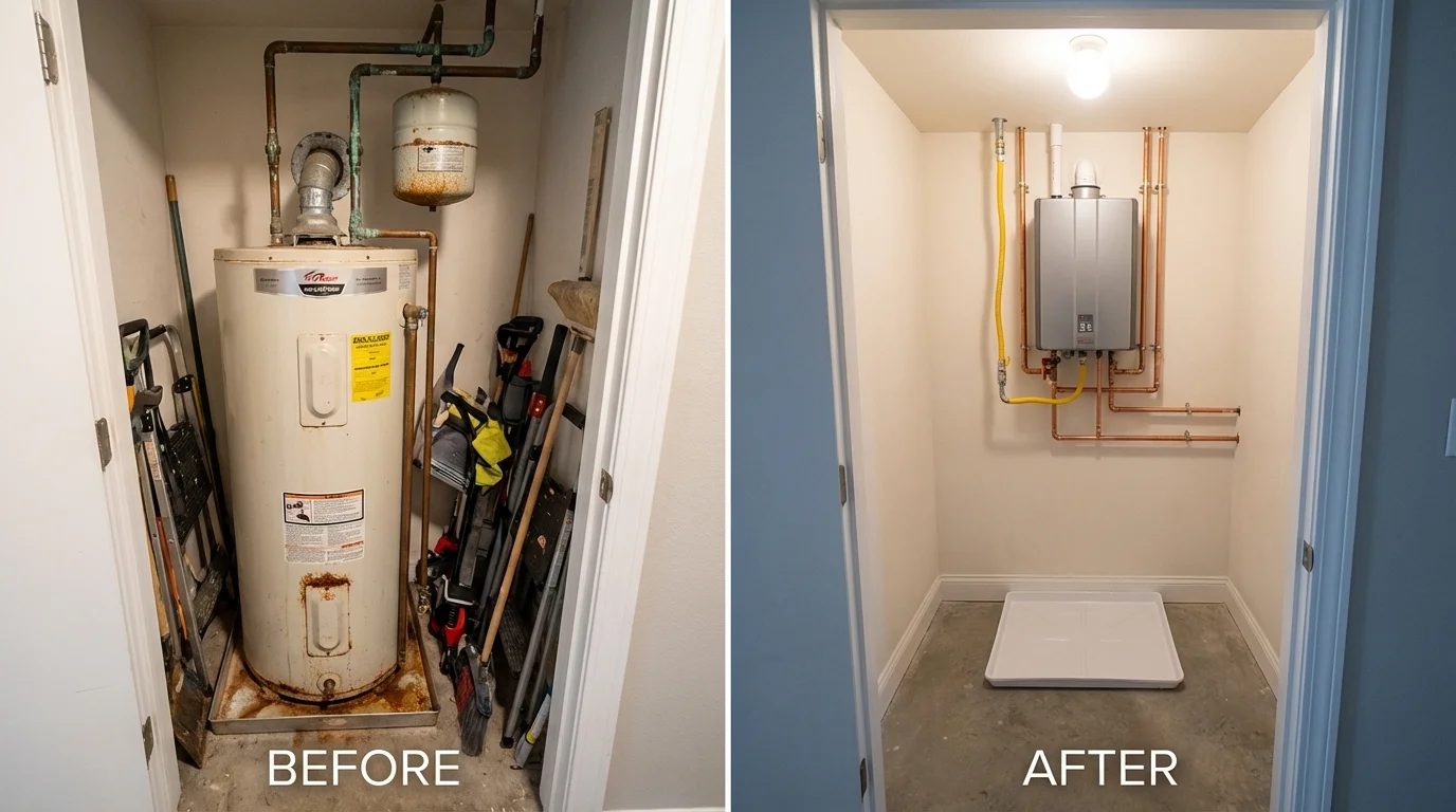 Tank water heater versus wall-mounted tankless unit comparison for Troy, KS homeowners